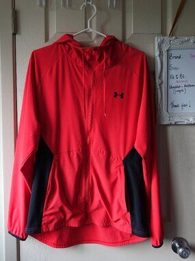 Under Armour Red Full-Zip Hooded Jacket with Black Panels